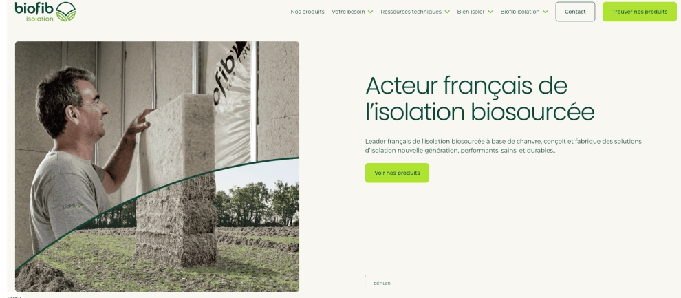 homepage du nouveau site biofib